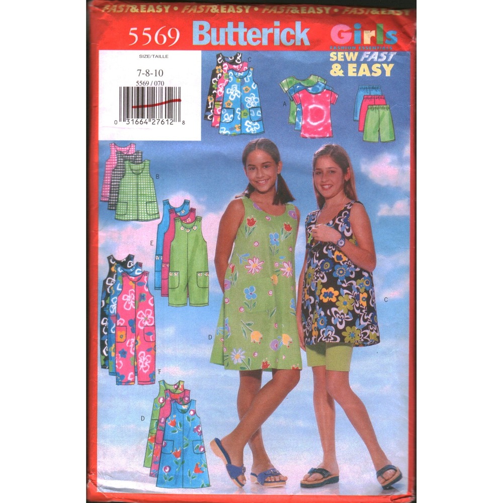 Butterick 5569 Girls Sewing Pattern Top Dress Jumpsuit Shorts Size 7-8-10‎ cut